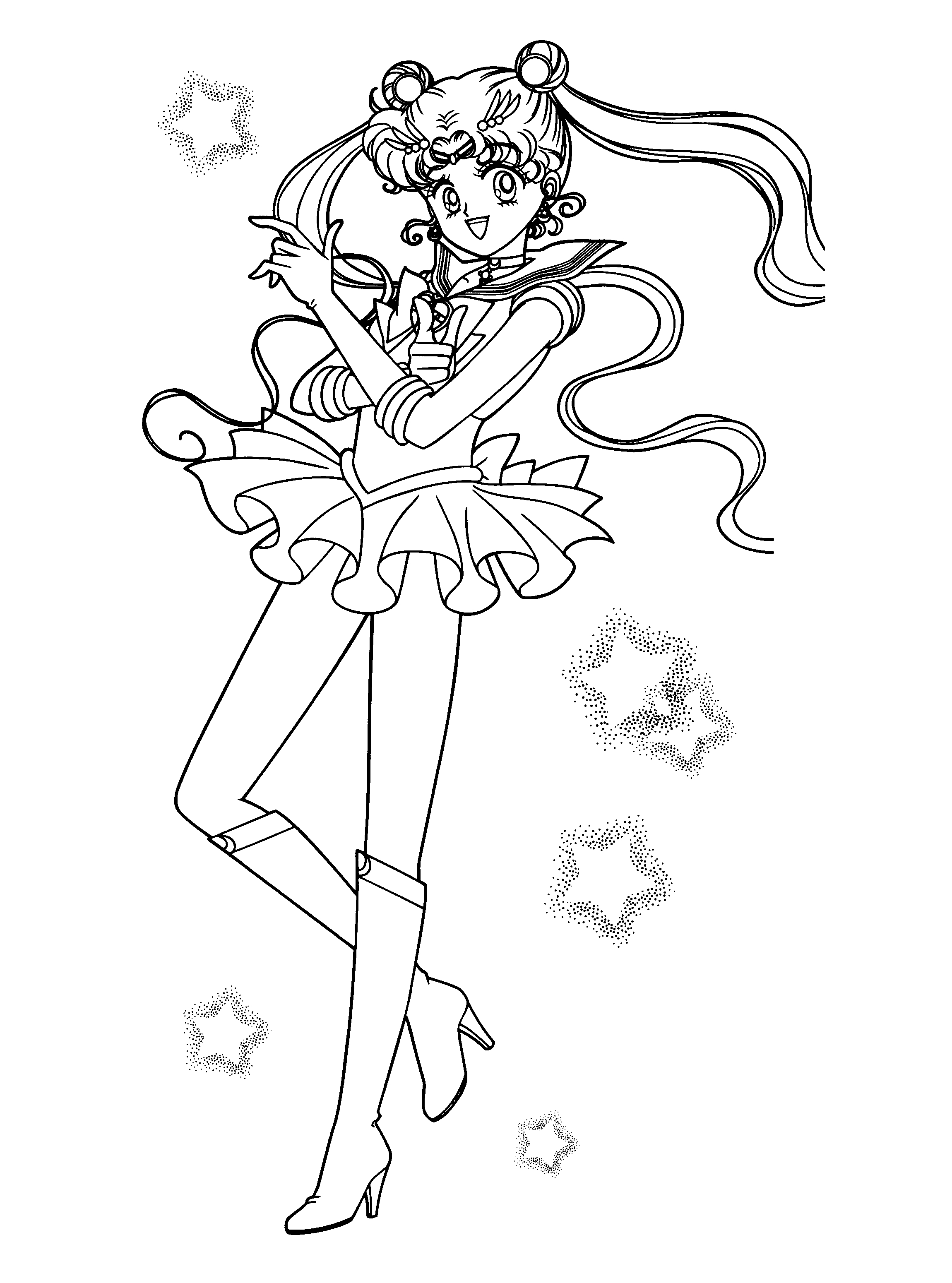 Coloriage de Sailor Moon en pleine action avec ses amis