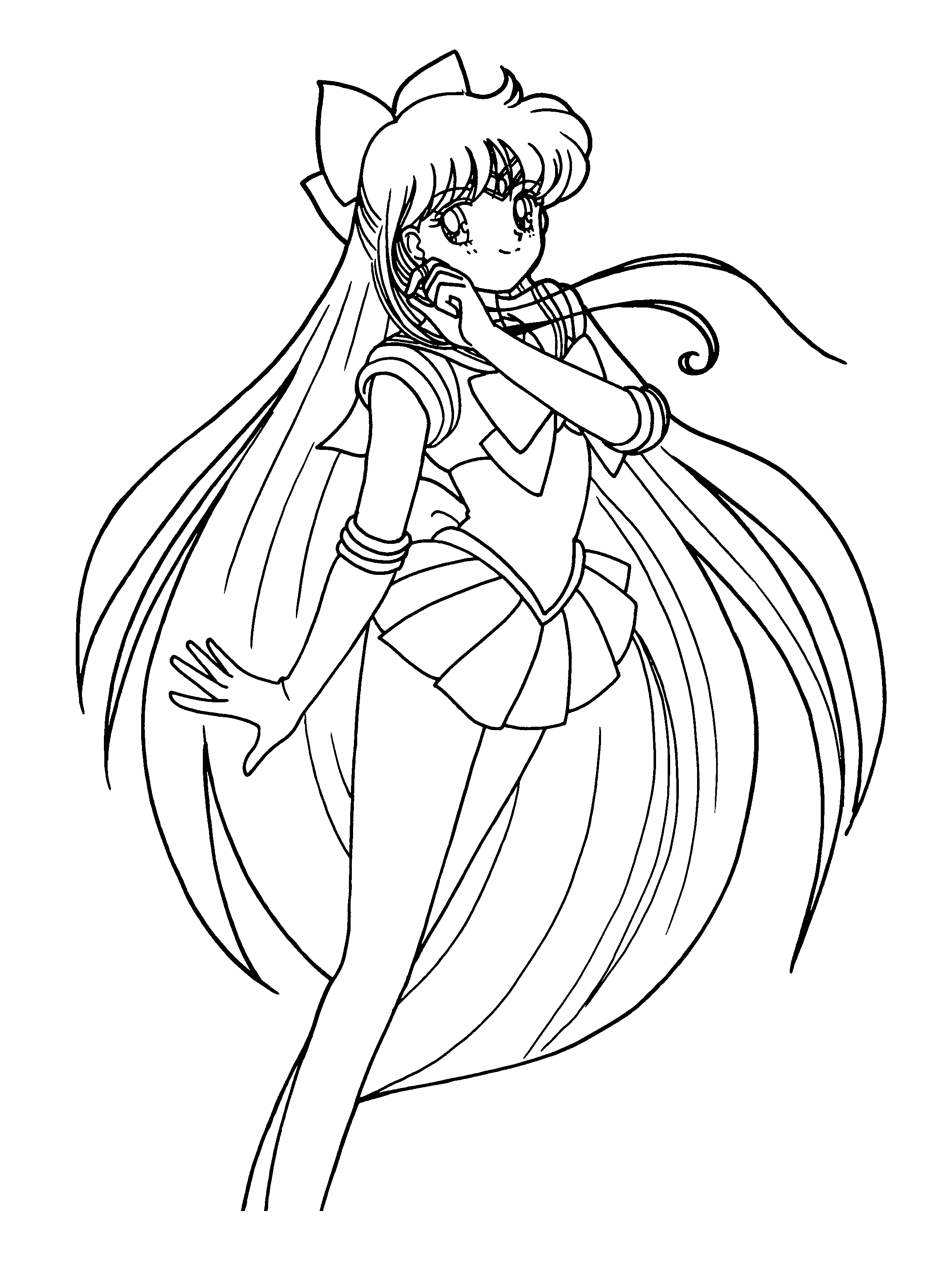 Coloriage de Sailor Moon en pleine action avec son chat Luna