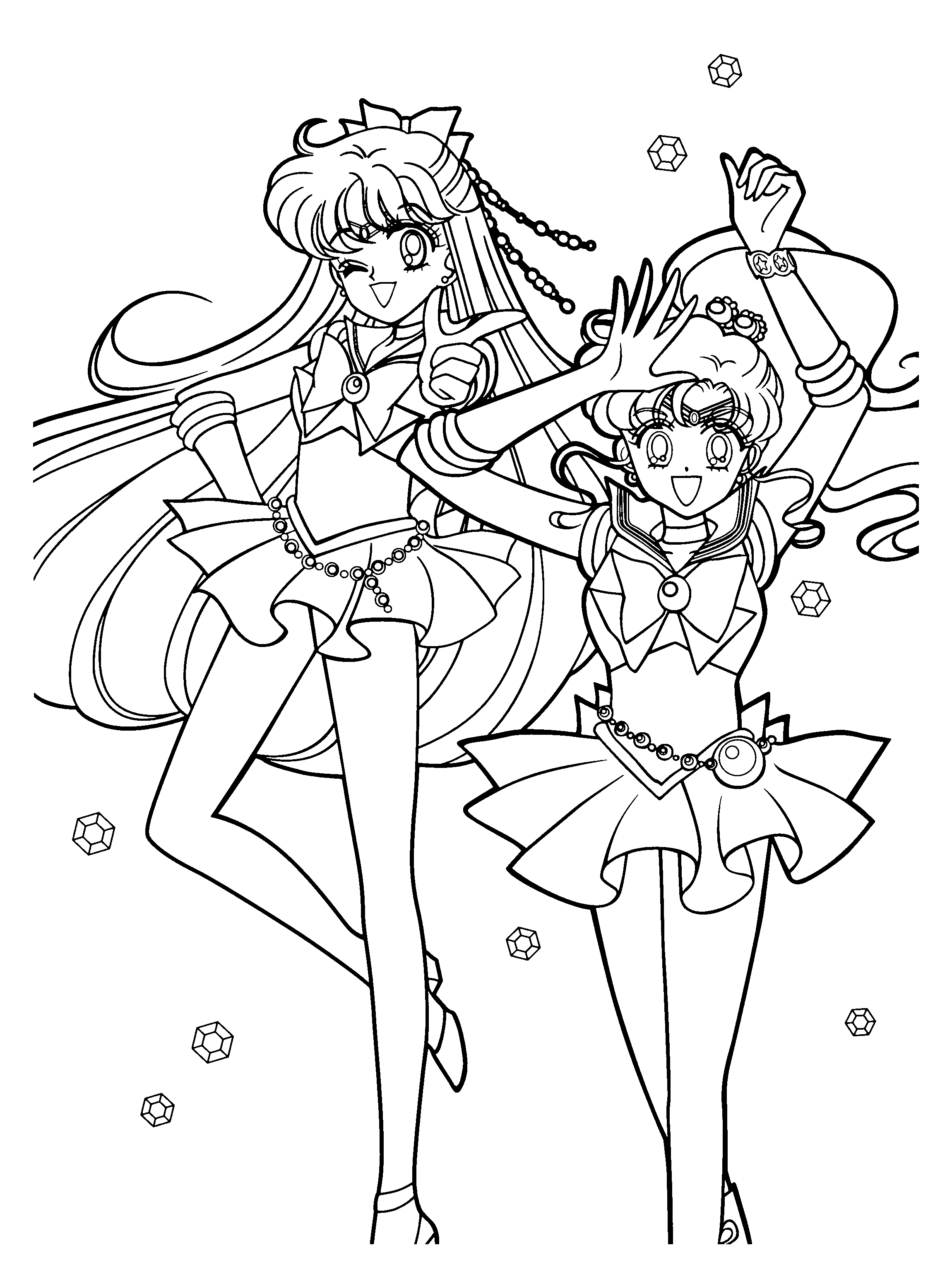 Coloriage de Sailor Moon en pleine action avec ses amis