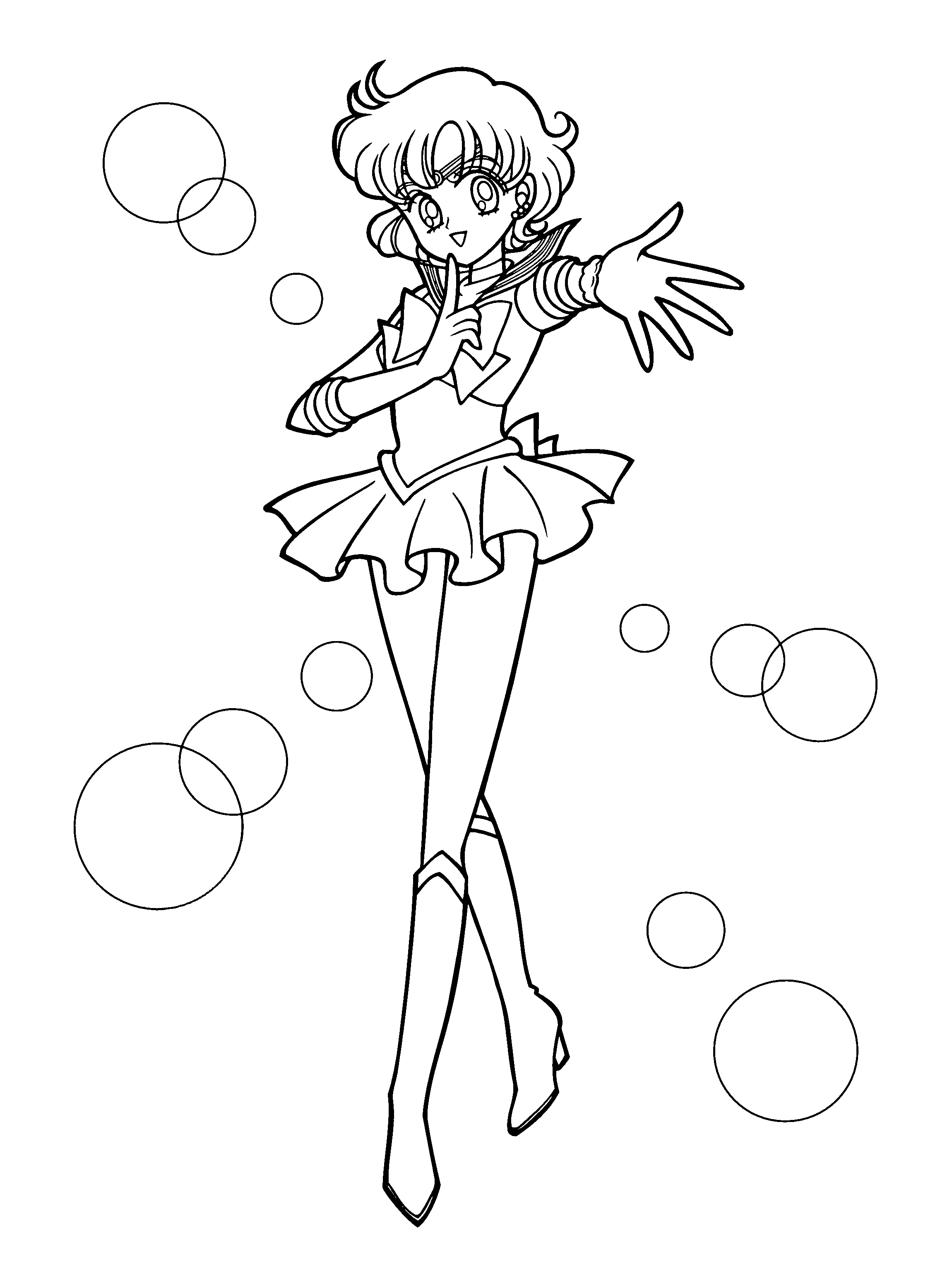 Coloriage de Sailor Moon en pleine action avec ses amis