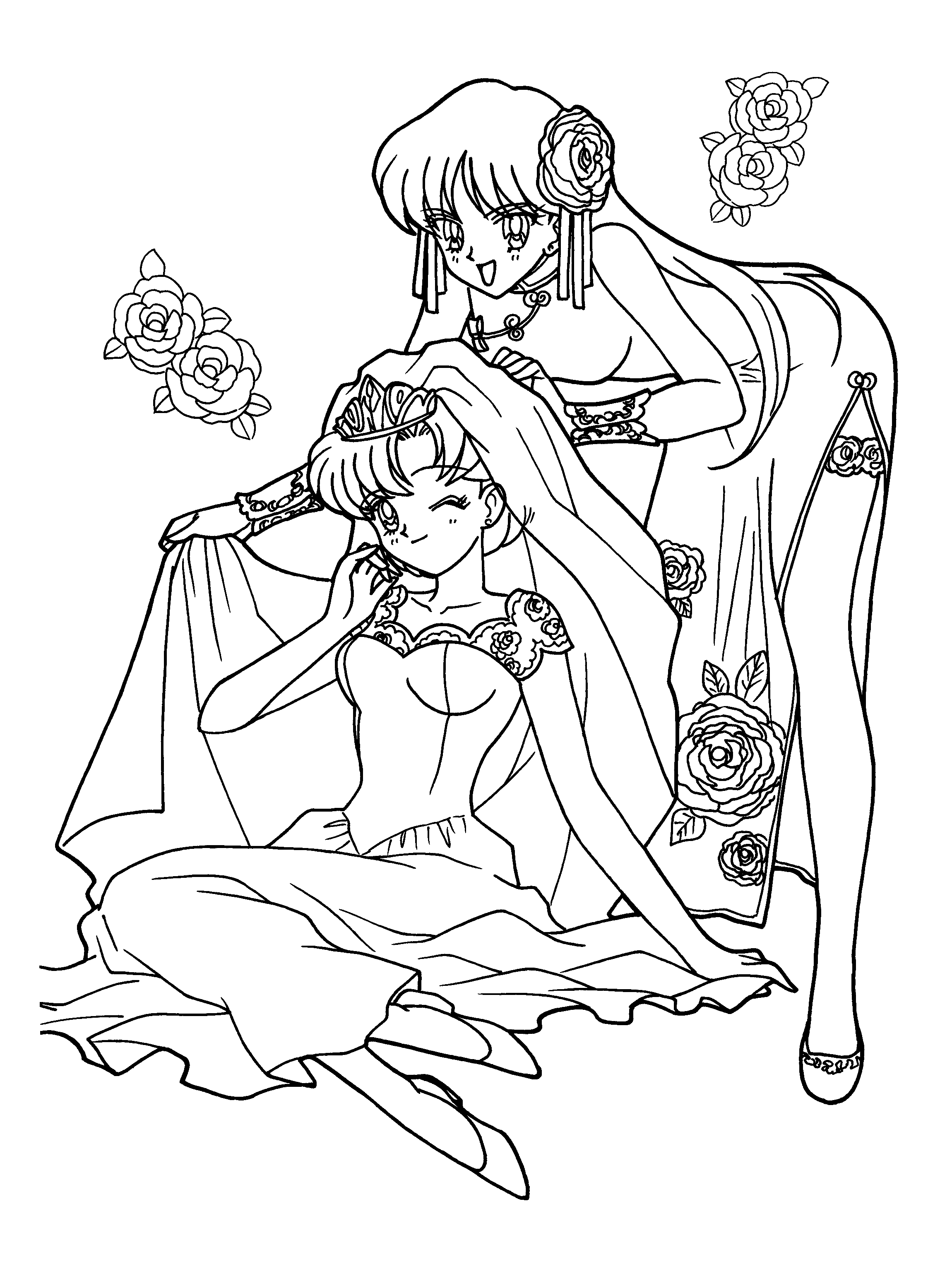 Coloriage de Sailor Moon en pleine action avec son chat Luna