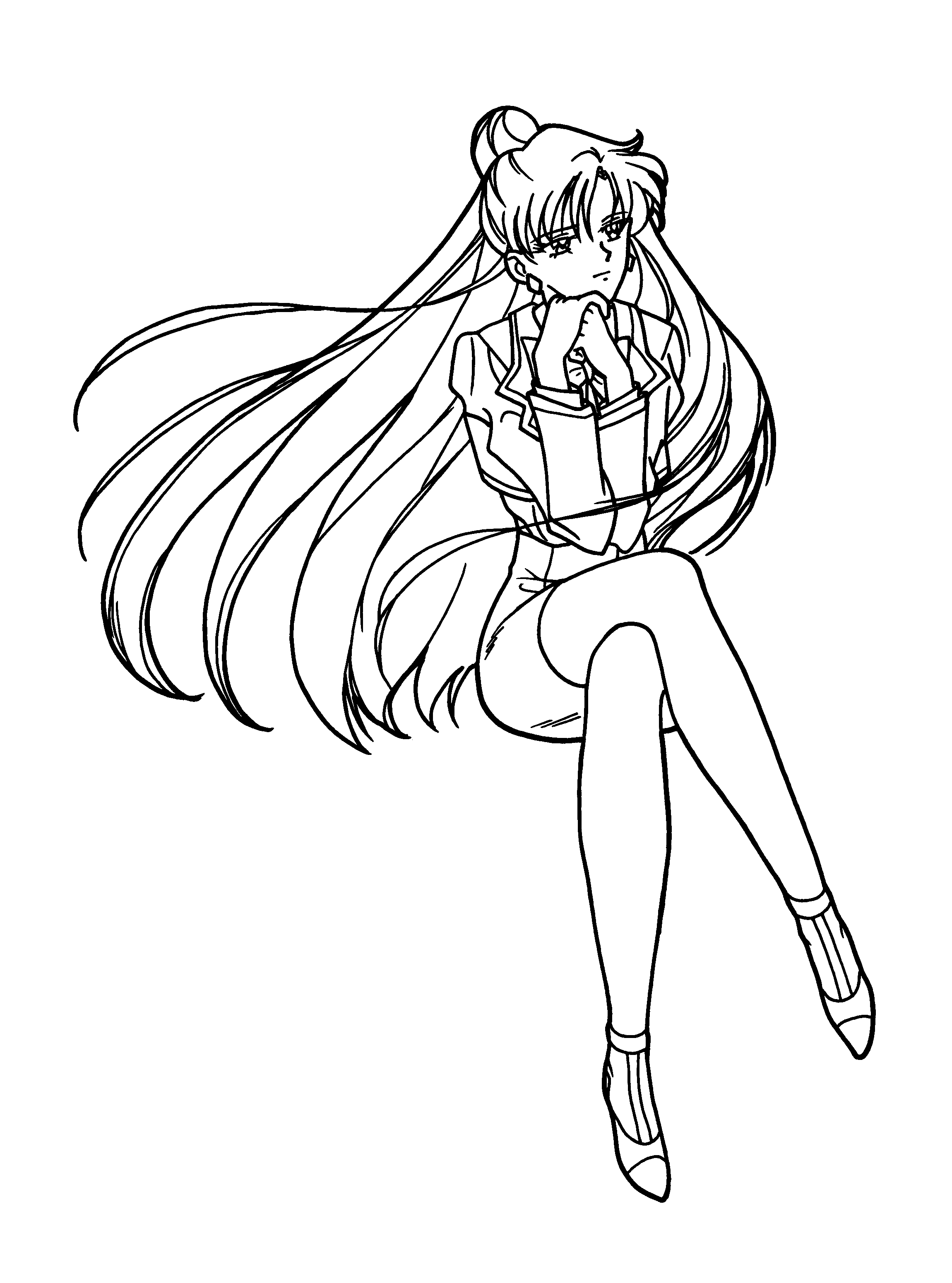 Coloriage de Sailor Moon en pleine action dans un décor urbain