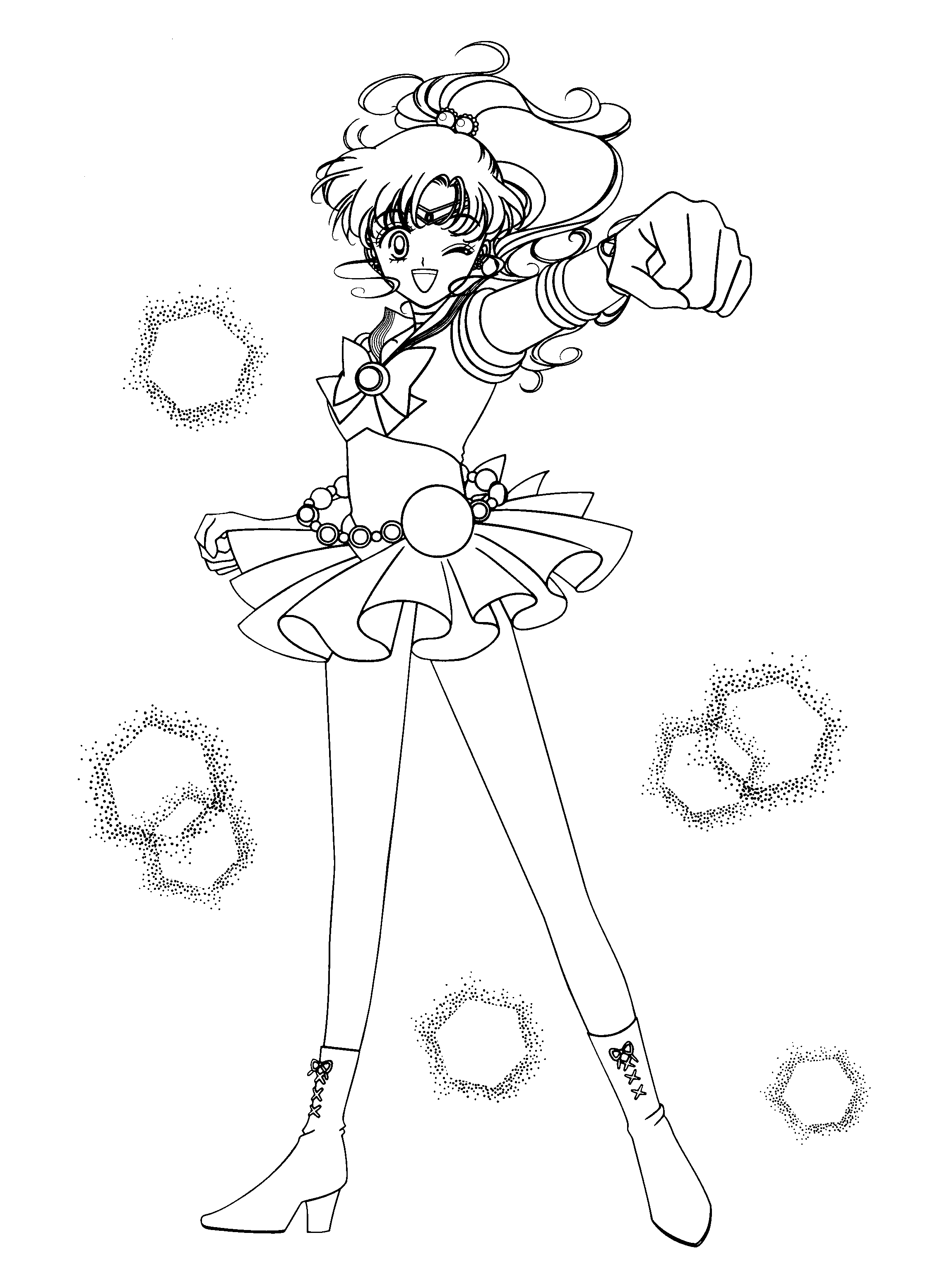 Coloriage de Sailor Moon en pleine action avec ses amis