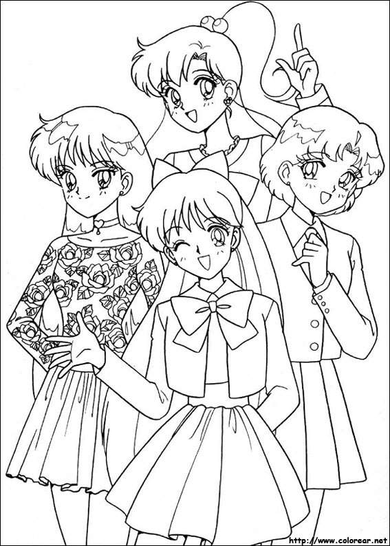 Coloriage de Sailor Moon en pleine action dans un décor urbain