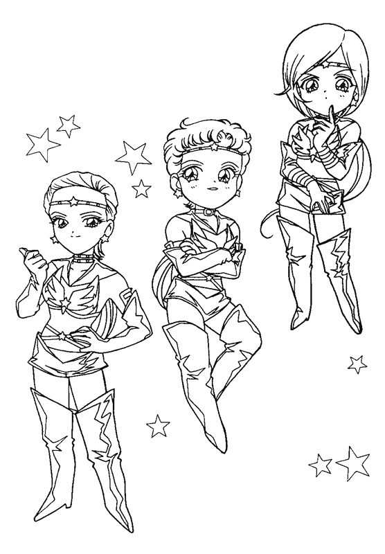 Coloriage de Sailor Moon en pleine action avec ses amis