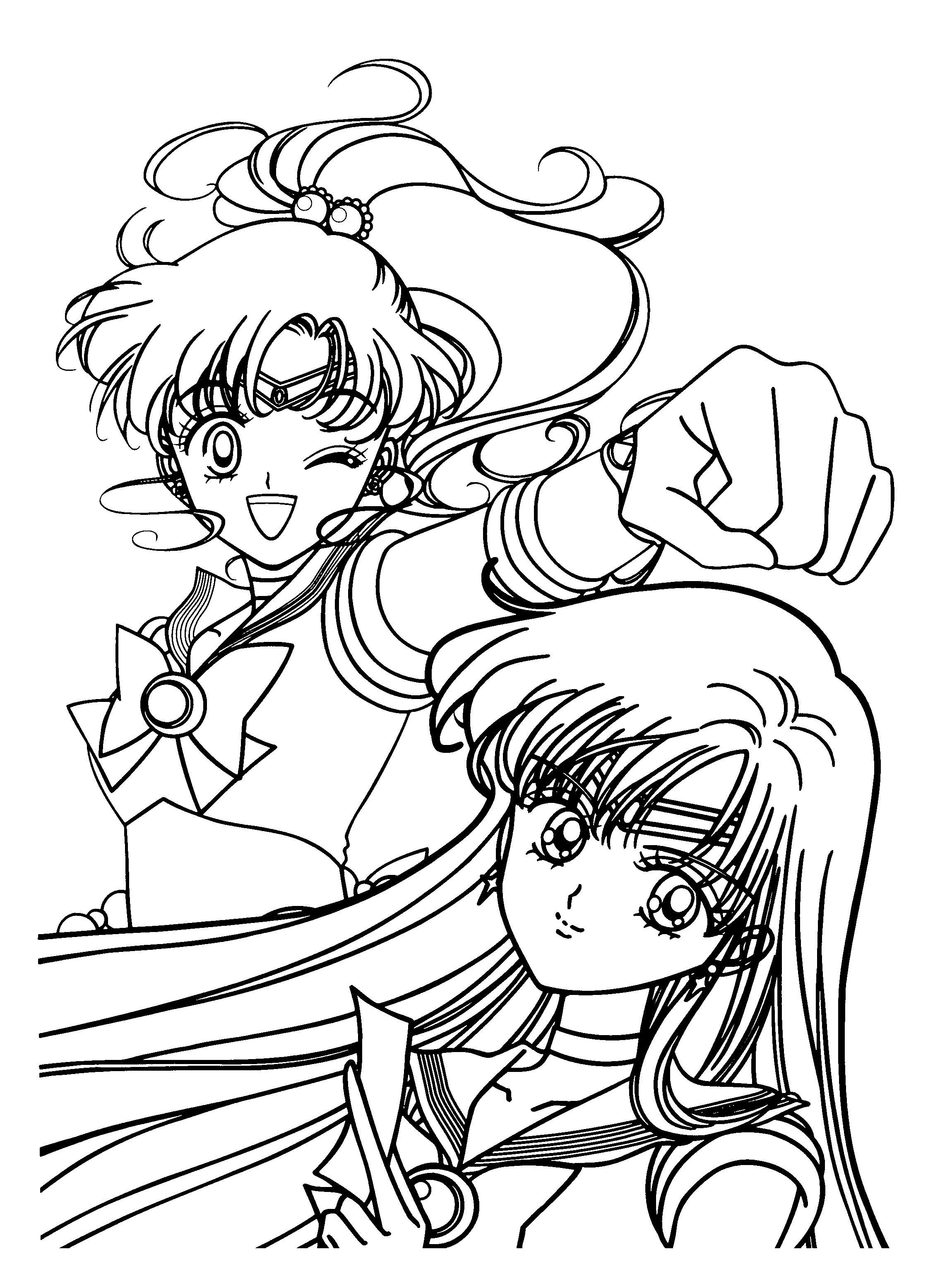 Coloriage de Sailor Moon avec ses amis dans un cadre dynamique