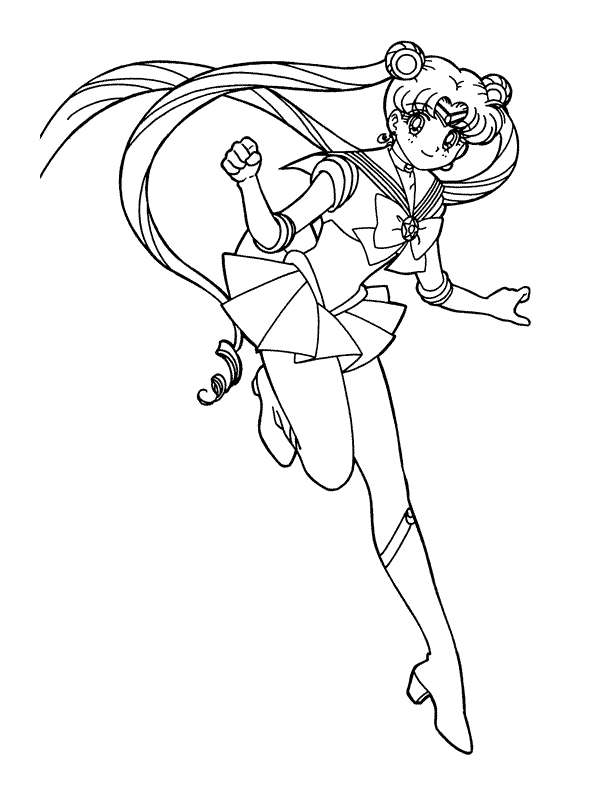 Coloriage de Sailor Moon en pleine action dans un décor dynamique
