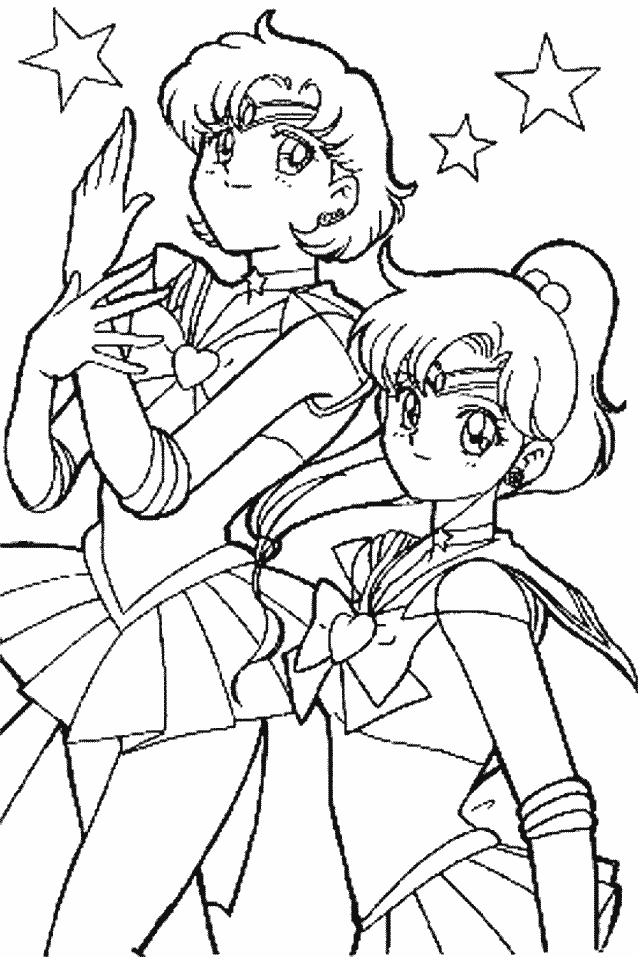 Coloriage de Sailor Moon en pleine action avec son chat Luna
