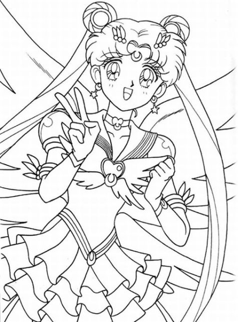 Coloriage de Sailor Moon en pleine action avec son chat Luna