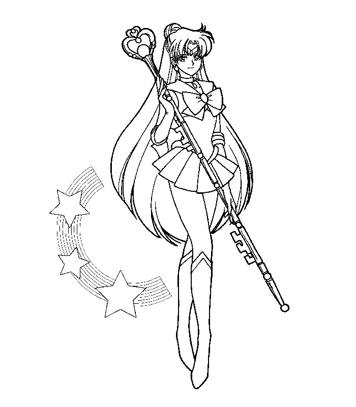 Coloriage de Sailor Moon en pleine action avec ses amis