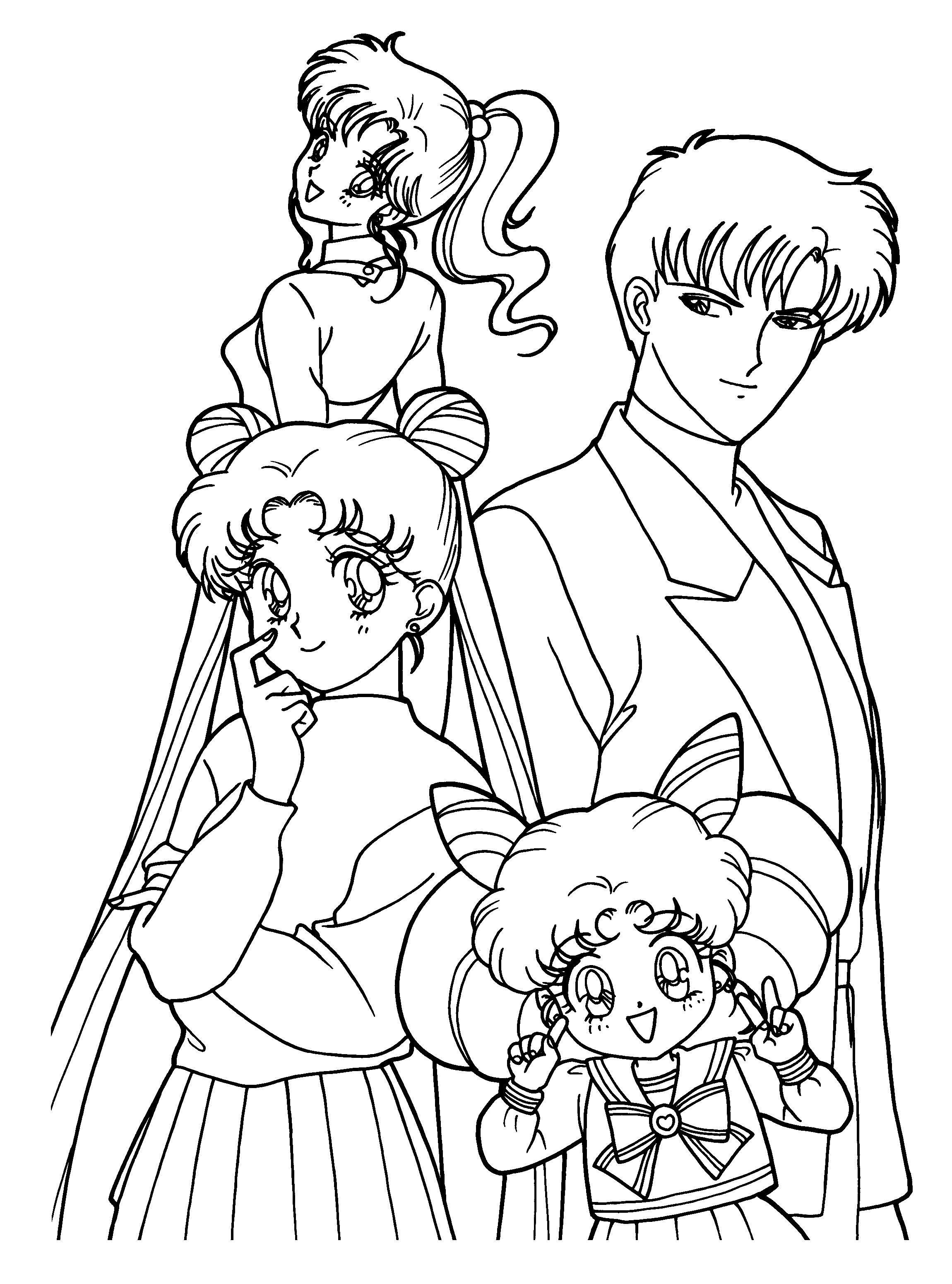 Coloriage de Sailor Moon en pleine action avec ses amis