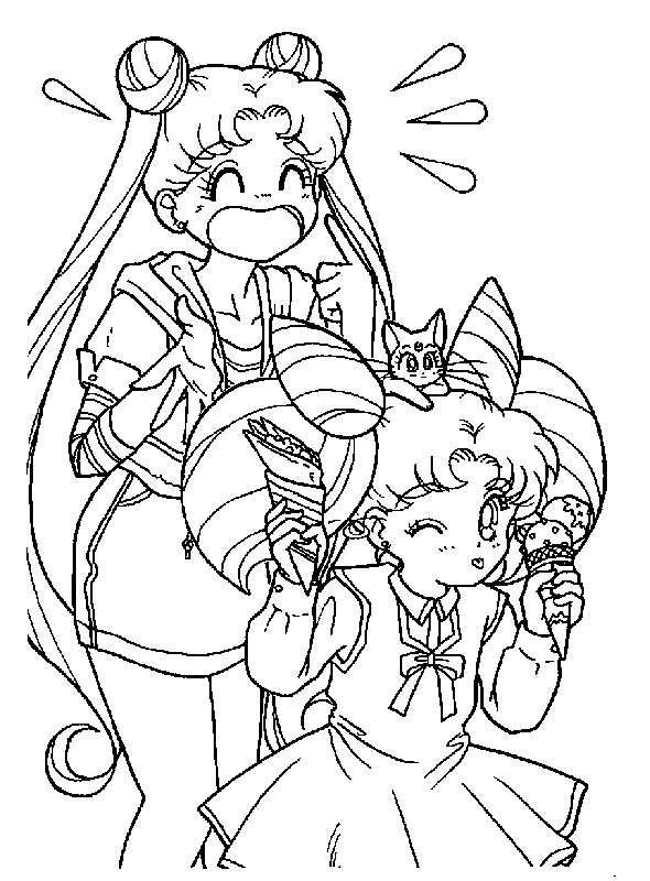 Coloriage de Sailor Moon en pleine action avec son chat Luna