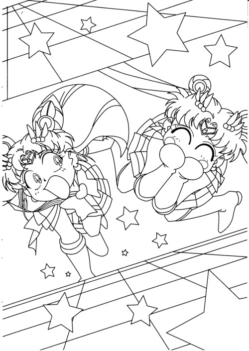 Coloriage de Sailor Moon dans une pose dynamique avec son bâton magique