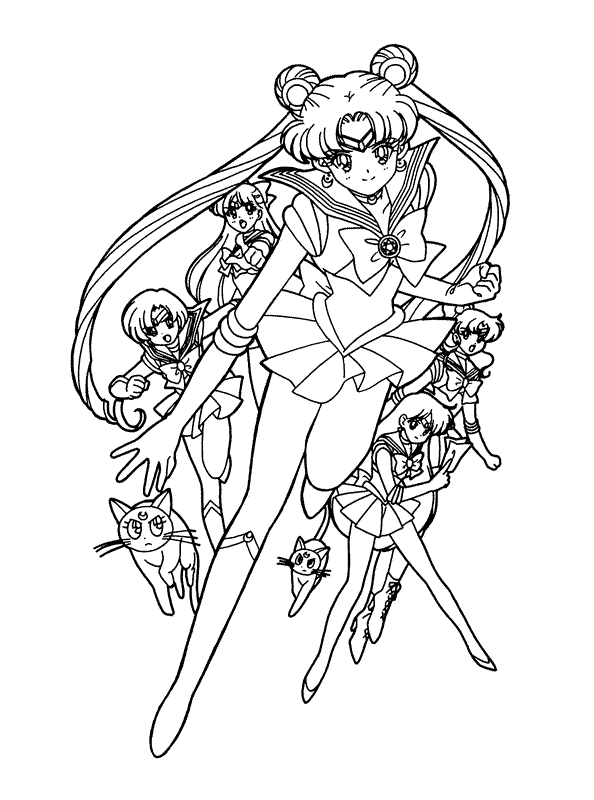Coloriage de Sailor Moon en pleine action avec son bâton magique