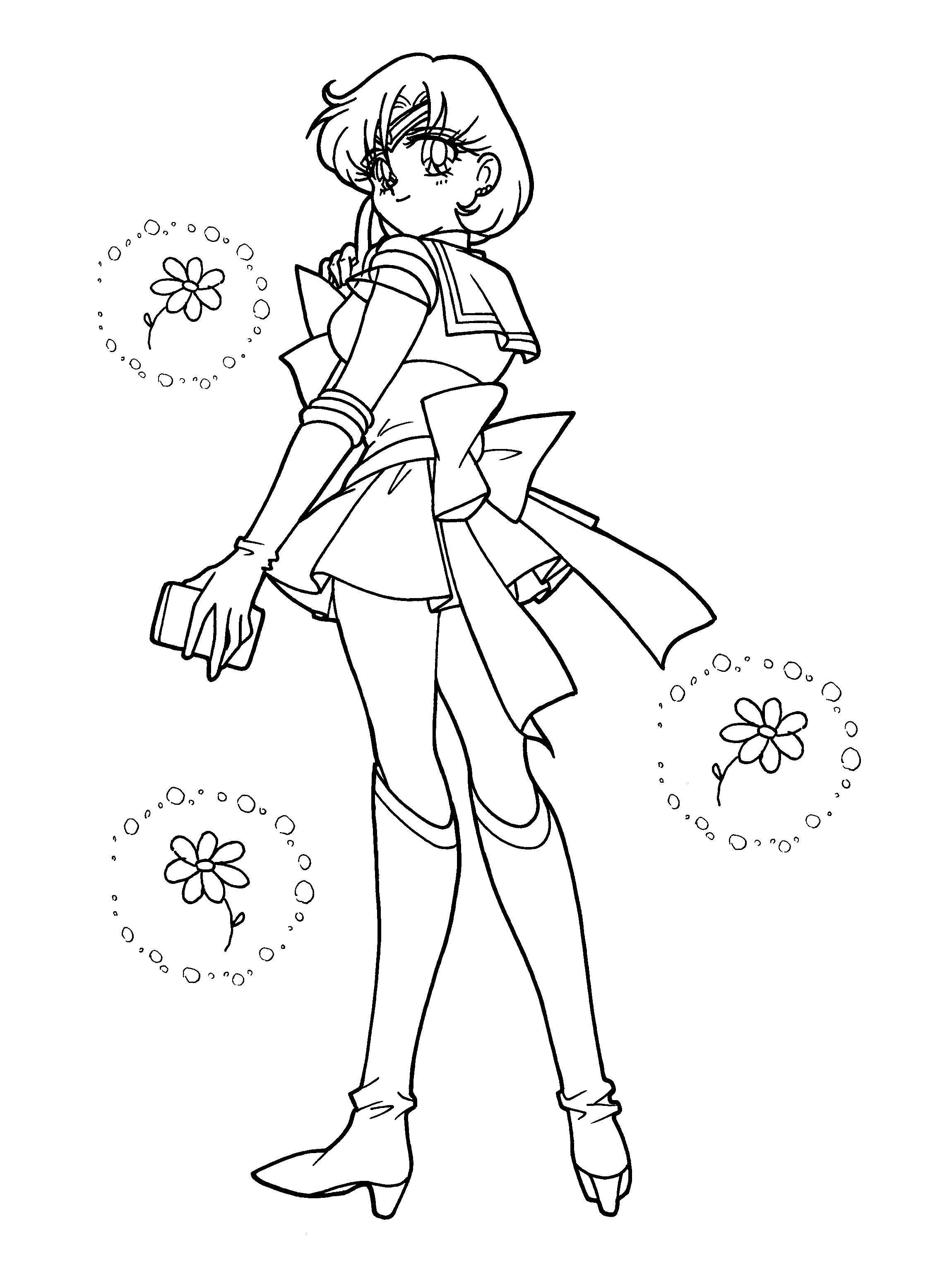Coloriage de Sailor Moon en pleine action avec son chat Luna