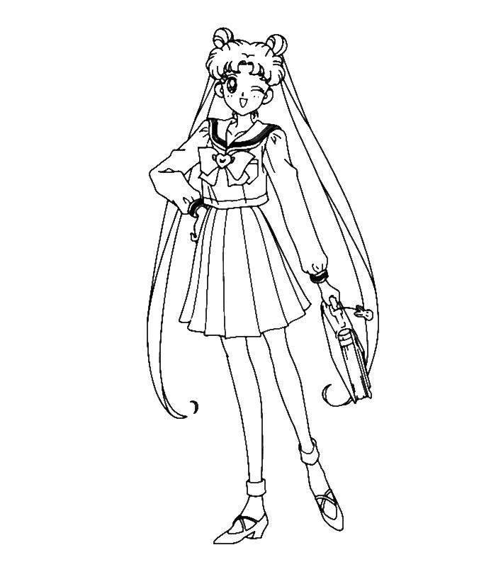 Coloriage de Sailor Moon en pleine action avec son chat Luna