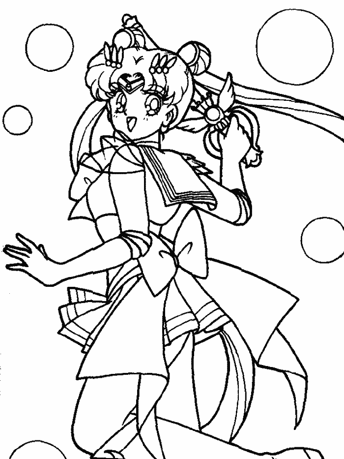 Coloriage de Sailor Moon en pleine action avec ses amis