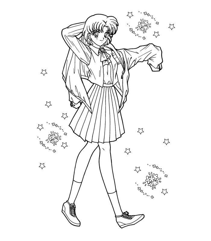 Coloriage de Sailor Moon en pleine action dans un décor dynamique
