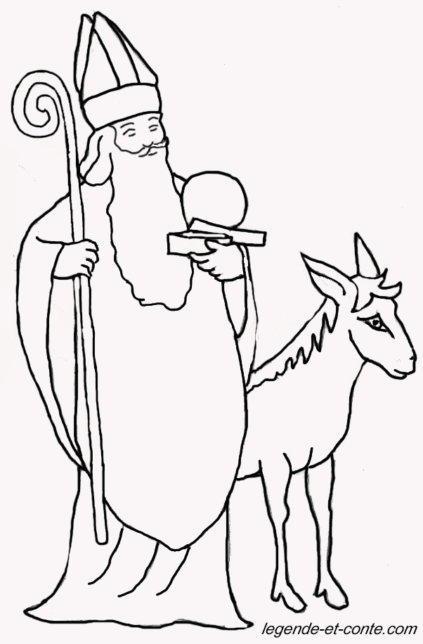 Coloriage de Saint Nicolas offrant des cadeaux à des enfants