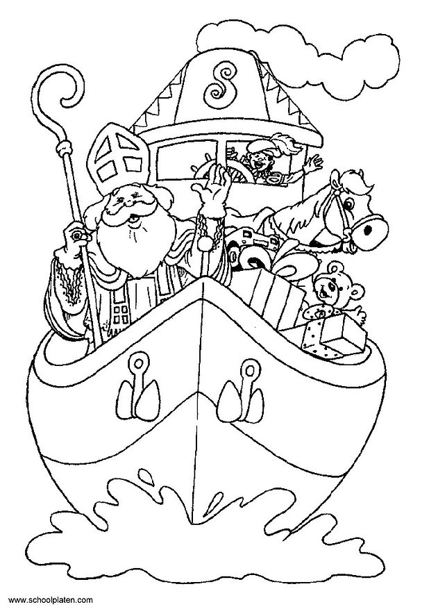 Saint Nicolas avec son bâton et des cadeaux dans un décor hivernal