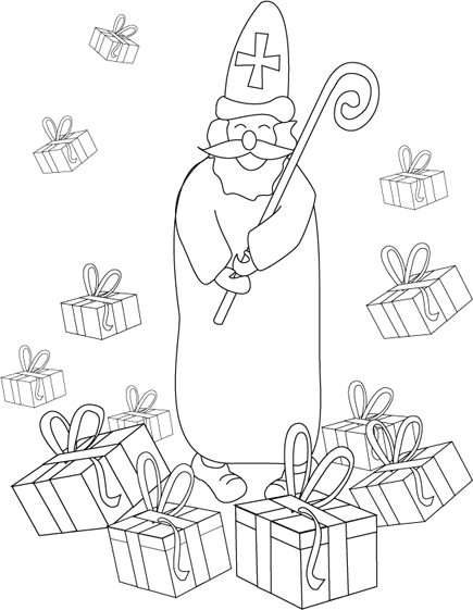 Saint Nicolas entouré d'enfants avec des cadeaux
