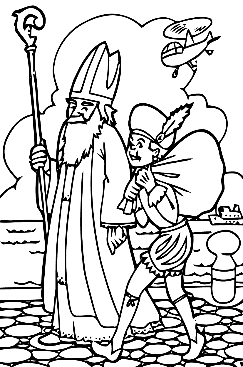 Saint Nicolas avec sa hotte dans un paysage hivernal