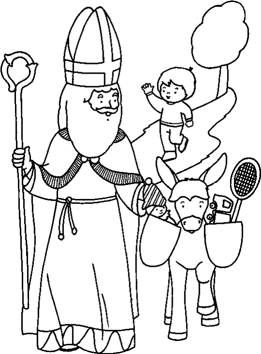 Saint Nicolas avec un livre dans un décor hivernal
