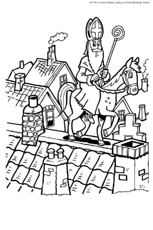 Coloriage de Saint Nicolas en pleine distribution de cadeaux