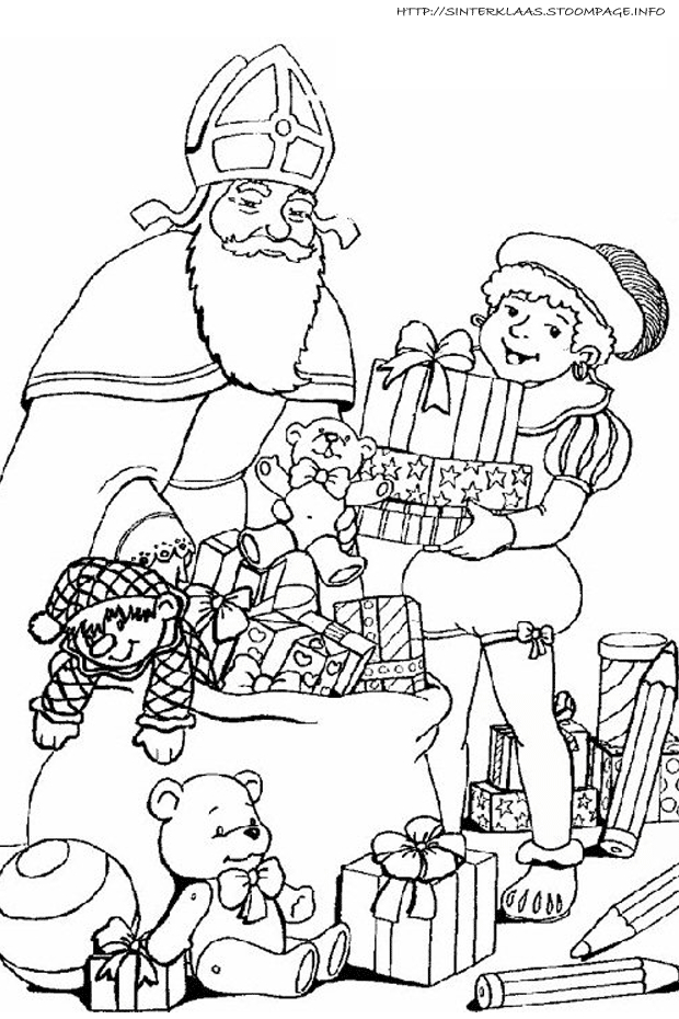 Saint Nicolas avec sa mitre et son bâton dans un décor festif