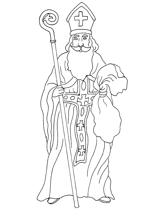 Saint Nicolas avec sa hotte de cadeaux au milieu des flocons de neige