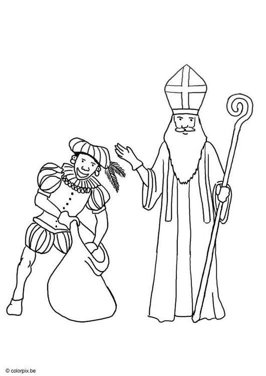 Saint Nicolas avec son manteau et sa hotte remplie de cadeaux