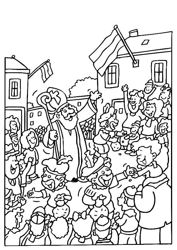 Saint Nicolas avec son livre entouré de cadeaux