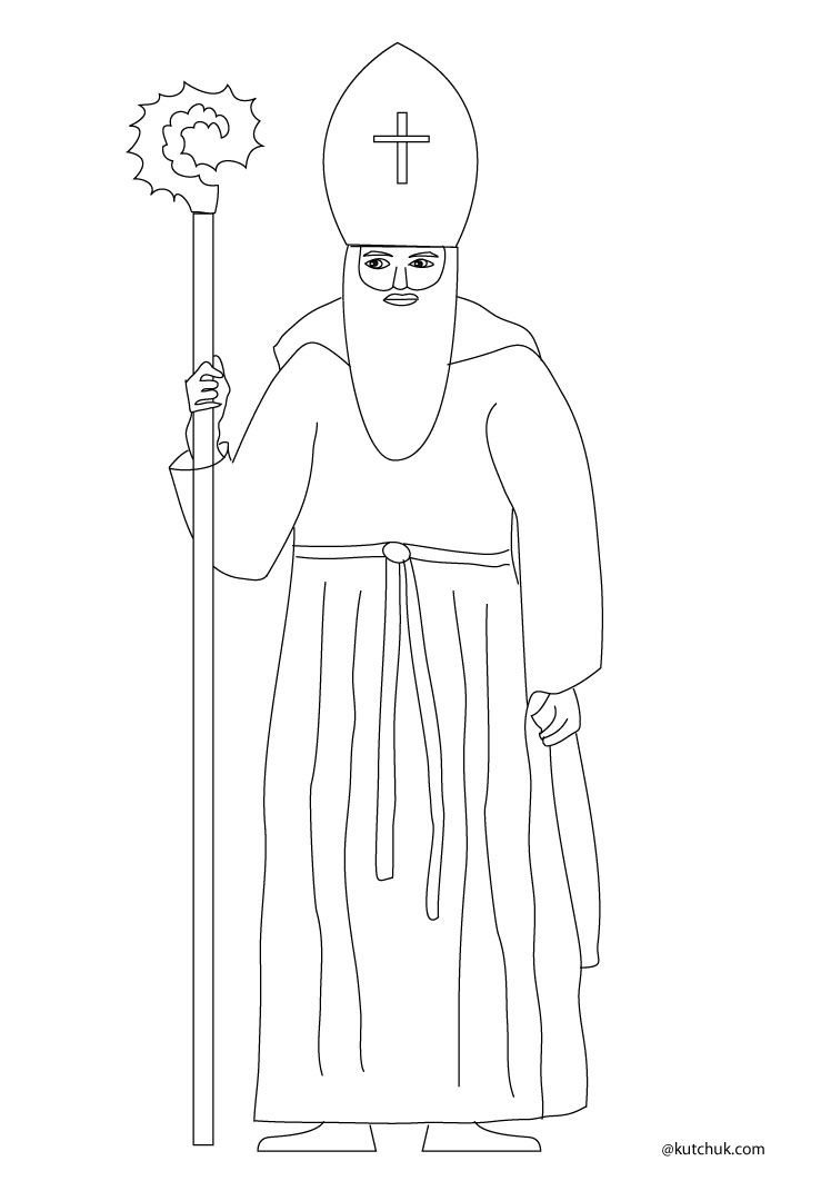 Coloriage de Saint Nicolas en train de distribuer des cadeaux