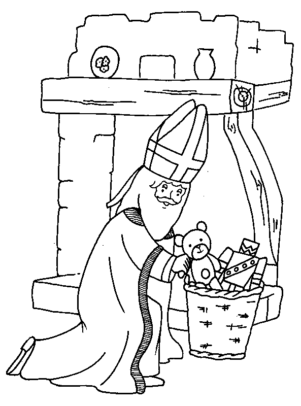 Saint Nicolas avec sa mitre et son bâton dans un décor festif