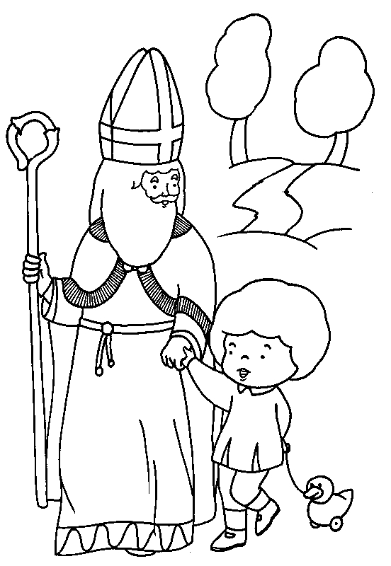 Saint Nicolas entouré d'enfants dans une scène festive