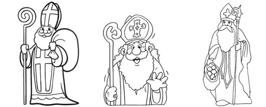 Saint Nicolas avec sa mitre, sa croix et son âne dans un décor hivernal