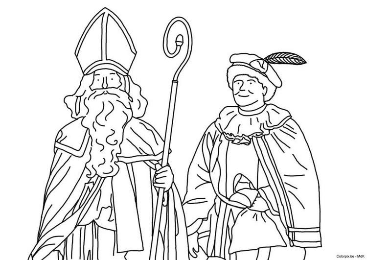 Saint Nicolas avec son bâton de pèlerin dans un décor festif