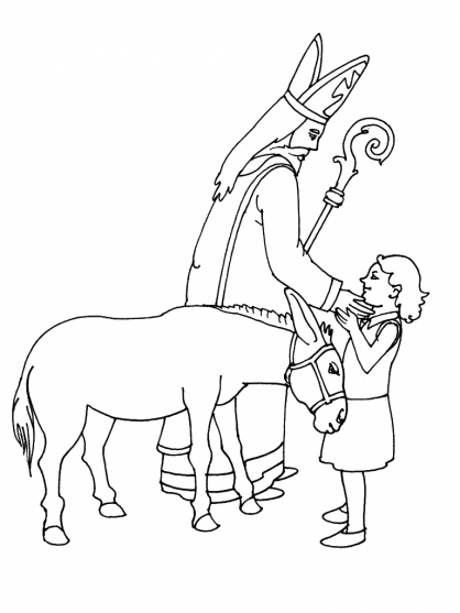 Saint Nicolas avec sa mitre et sa crosse dans un décor festif