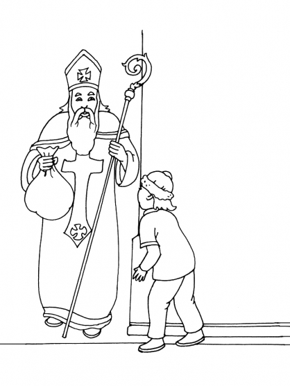 Saint Nicolas avec sa hotte entouré d'enfants joyeux
