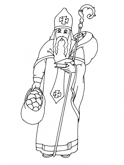 Coloriage de Saint Nicolas avec son manteau et son bâton pastoral