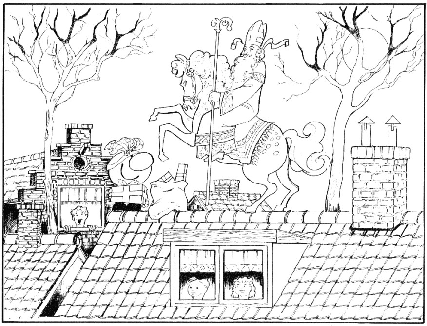 Coloriage de Saint Nicolas avec un livre et des jouets