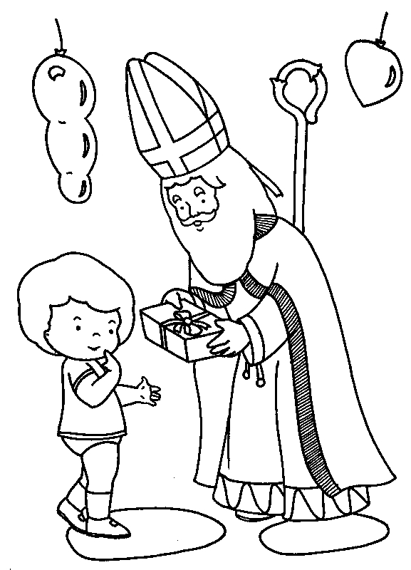 Saint Nicolas avec sa mitre et son bâton, entouré d'enfants