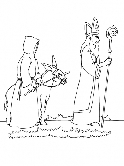 Coloriage de Saint Nicolas avec sa hotte et ses cadeaux