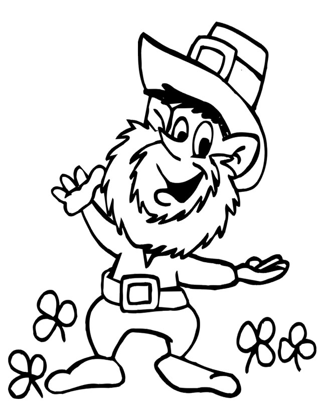 Coloriage de Saint Patrick avec un trèfle et un chaudron