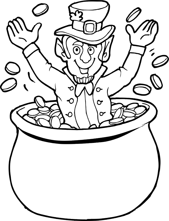 Coloriage de Saint Patrick avec un leprechaun et un arc-en-ciel