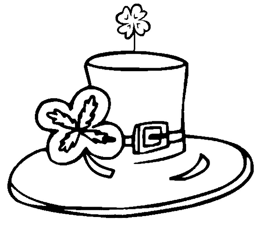 Coloriage de la Saint-Patrick avec un trèfle et un chapeau de leprechaun