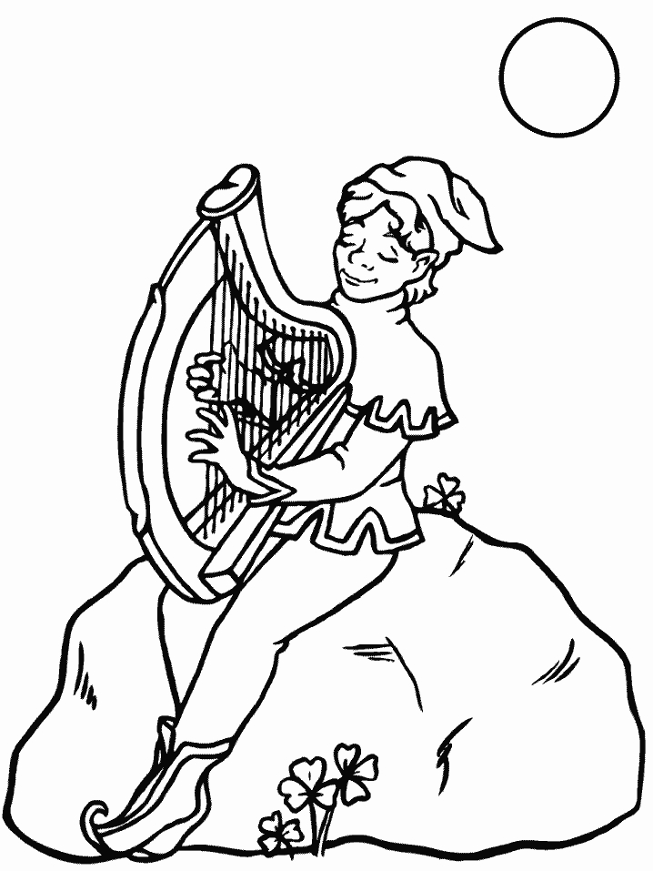 Coloriage de la Saint-Patrick avec un trèfle et un leprechaun