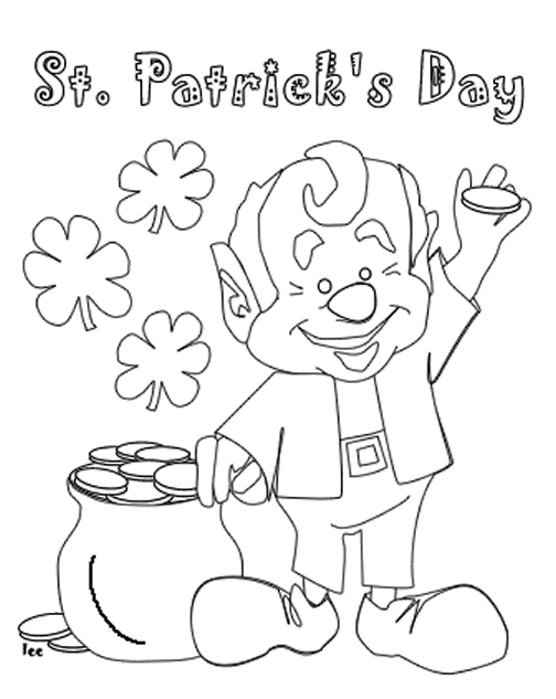 Coloriage de la fête de la Saint-Patrick avec un trèfle et un pot d'or