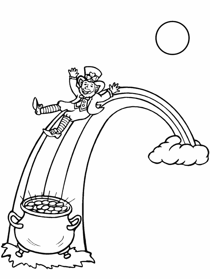 Coloriage de la fête de la Saint-Patrick avec un leprechaun et un arc-en-ciel