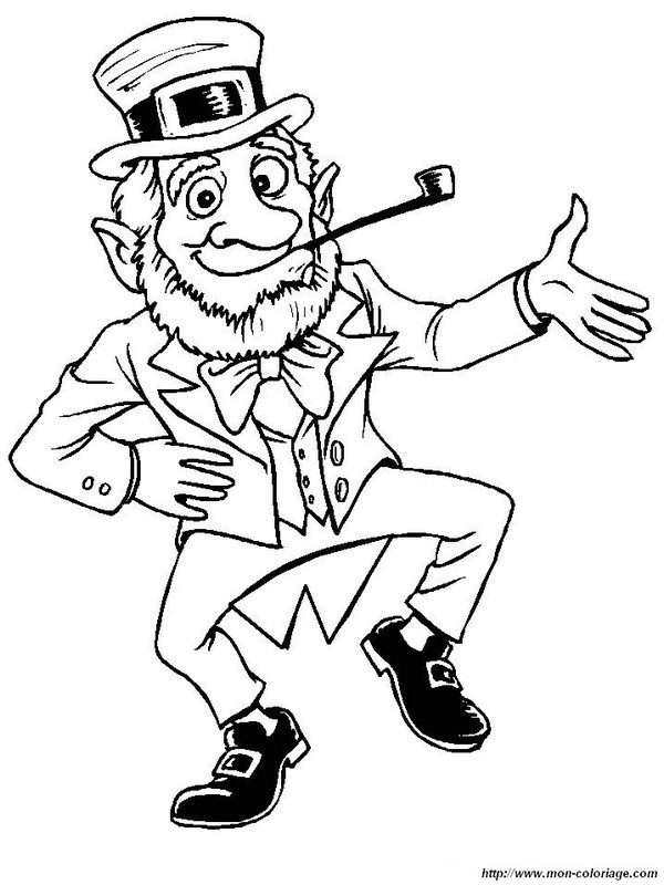 Coloriage d'un leprechaun célébrant la Saint-Patrick dans un décor festif